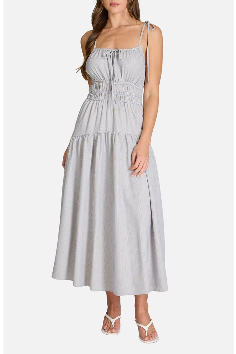 Stripe Tiered Midi Sundress, Main, color, BLUE