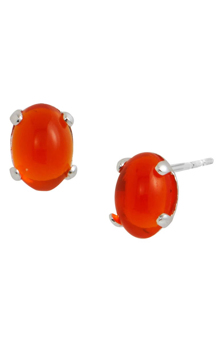 SAVVY CIE JEWELS Rhodium Plated Sterling Silver Oval Fire Opal Stud Earrings, Main, color, Silver