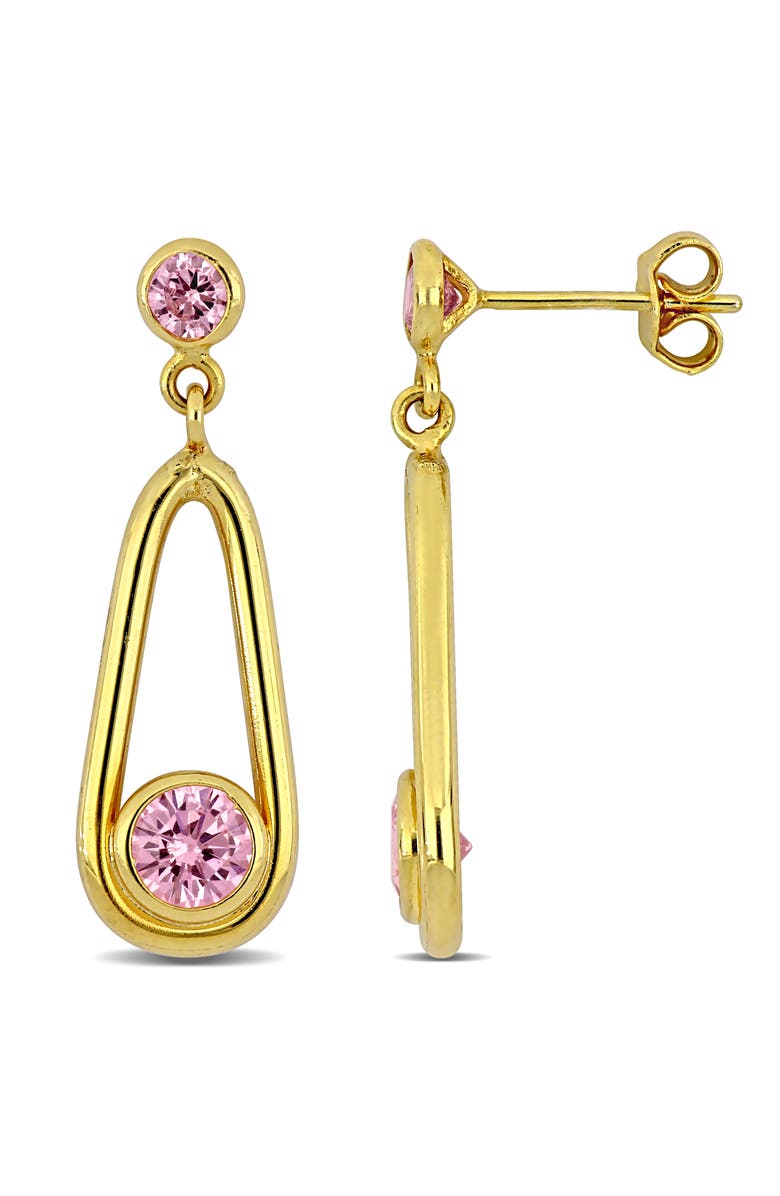 Julianna B. Lab-Created Pink Sapphire Drop Earrings Yellow Silver, Main, color, Created Sapphire