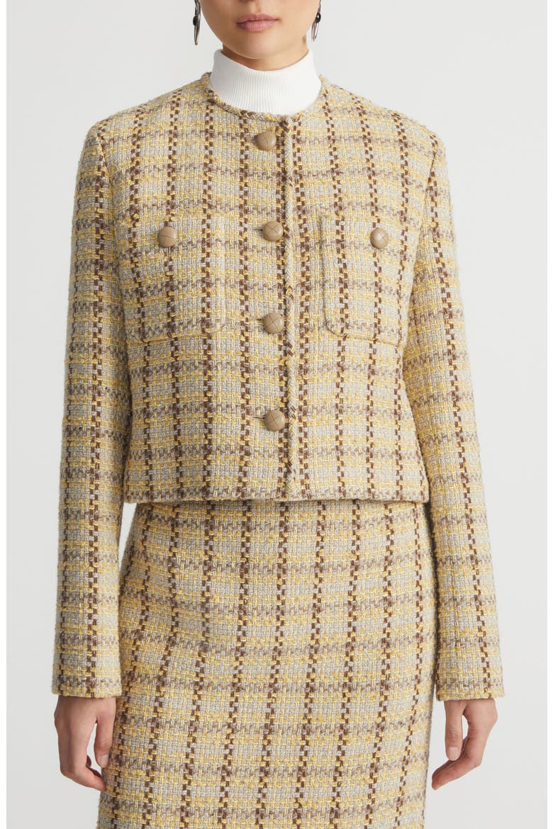 Check Insulated Wool Blend Jacket, Main, color, CANARY YELLOW MULTI