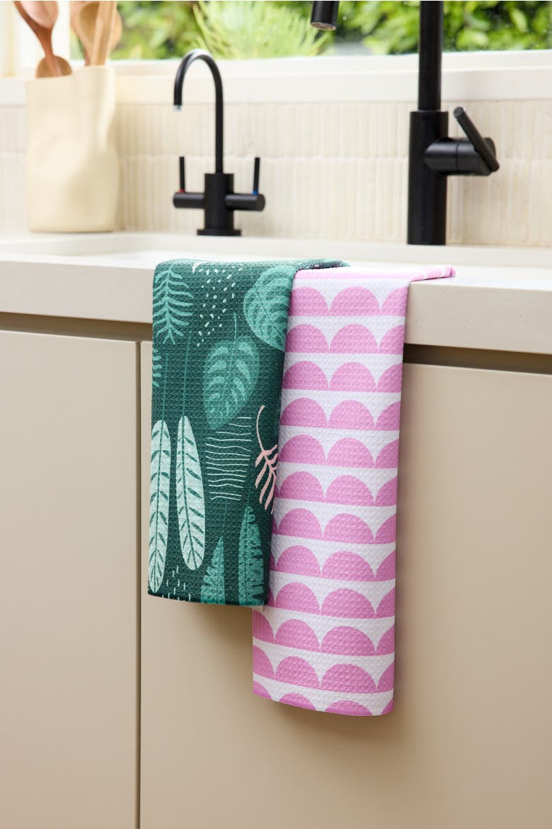 Kitchen Tea Towel Set, Alternate, color, Scallop Forest