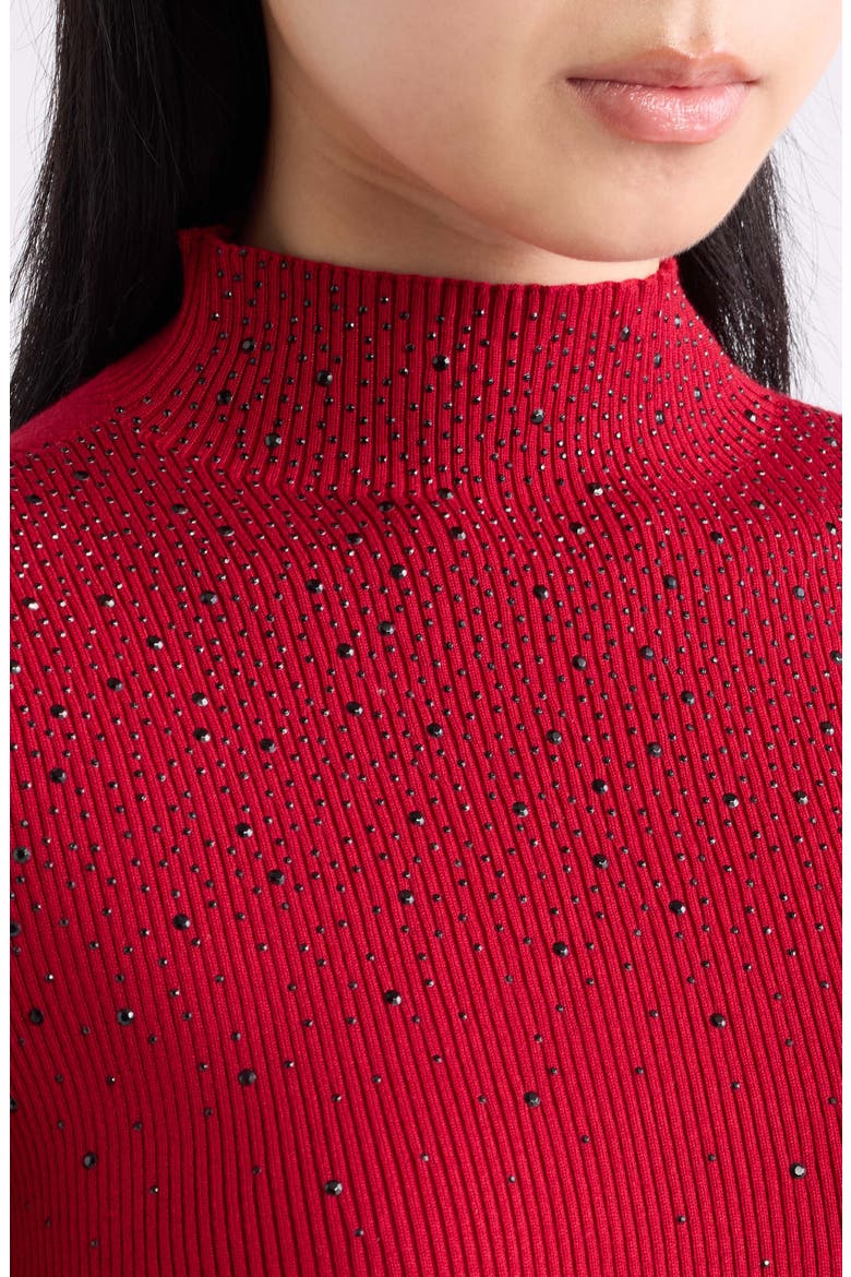 Crystal Detail Mock Neck Sweater, Alternate, color, VERMILLION
