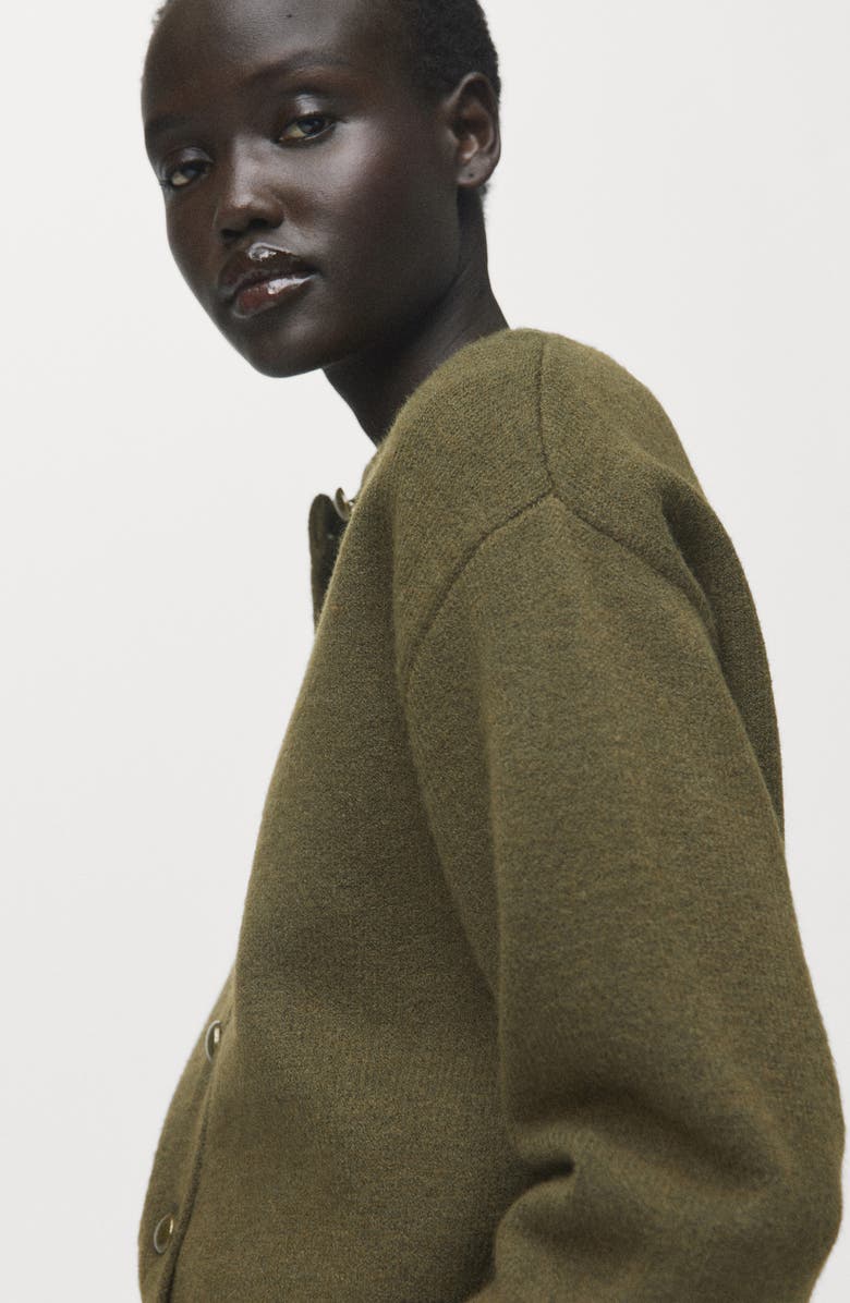 MANGO Crewneck Cardigan, Alternate, color, Khaki Green