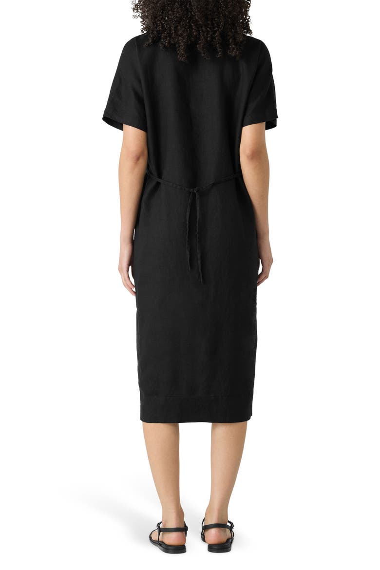 Jewel Neck Organic Linen Shift Dress, Alternate, color, BLACK