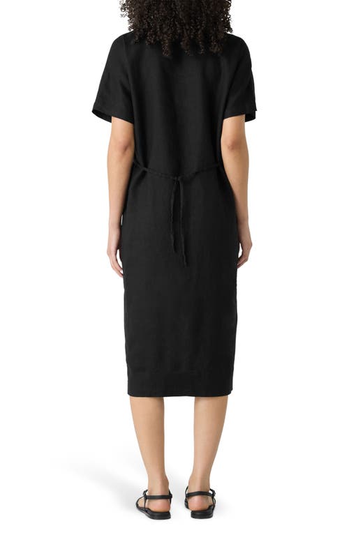 Eileen Fisher Jewel Neck Organic Linen Shift Dress In Black