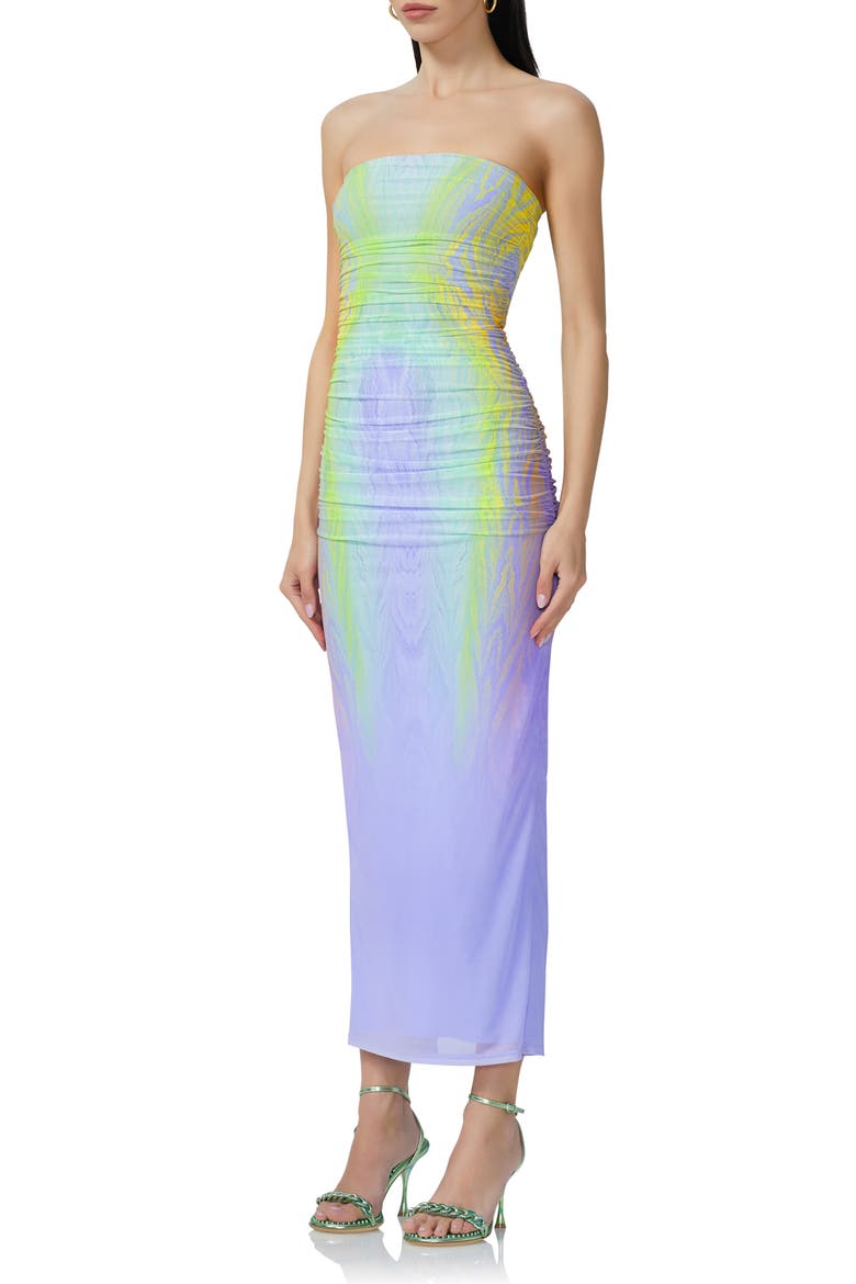 Marlo Ruched Strapless Dress, Alternate, color, PLACED CITRUS SWIRL