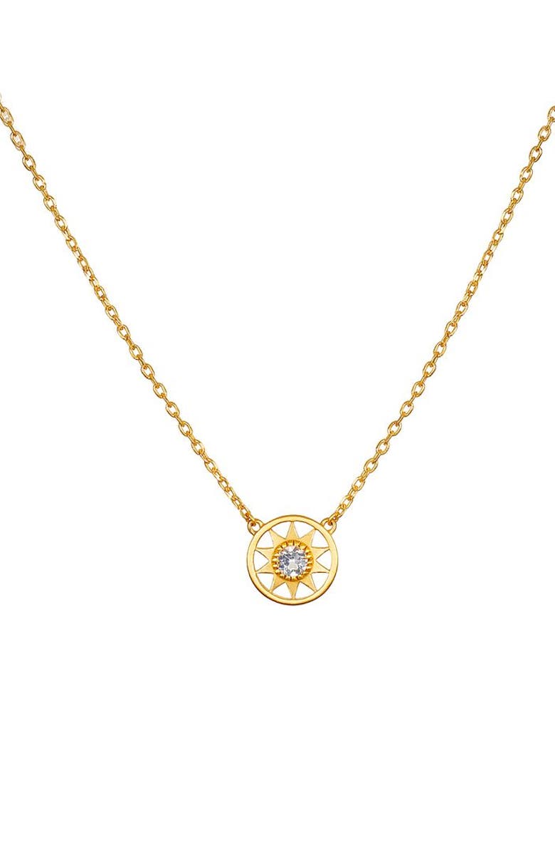 Satya Jewelry New Day White Topaz Sun Necklace, Main, color, Gold
