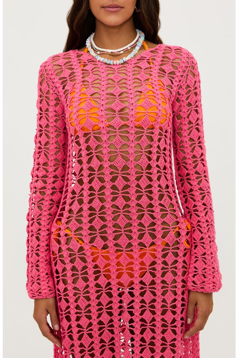 Ariana Open Stitch Cotton Cover-Up Dress, Alternate, color, HOT CORAL