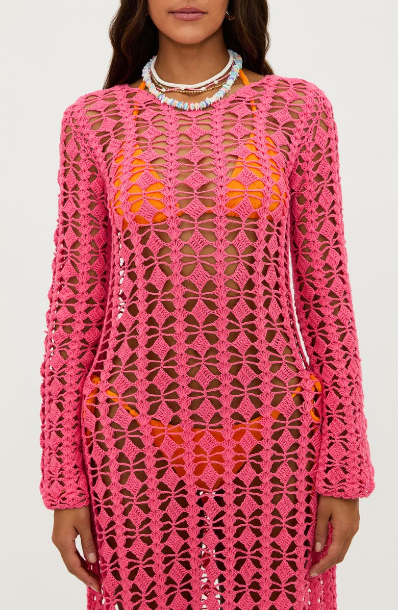 Beach Riot Ariana Open Stitch Cotton Cover-Up Dress, Alternate, color, Hot Coral