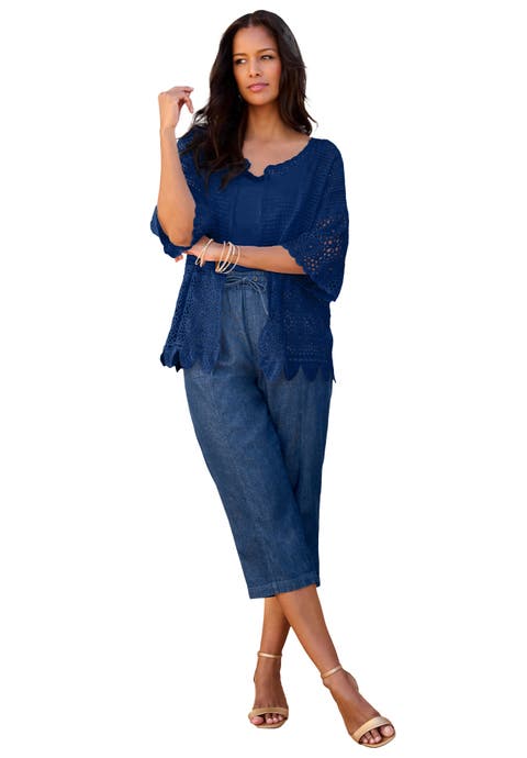 Plus Size Scallop Trim Crochet Cardigan
