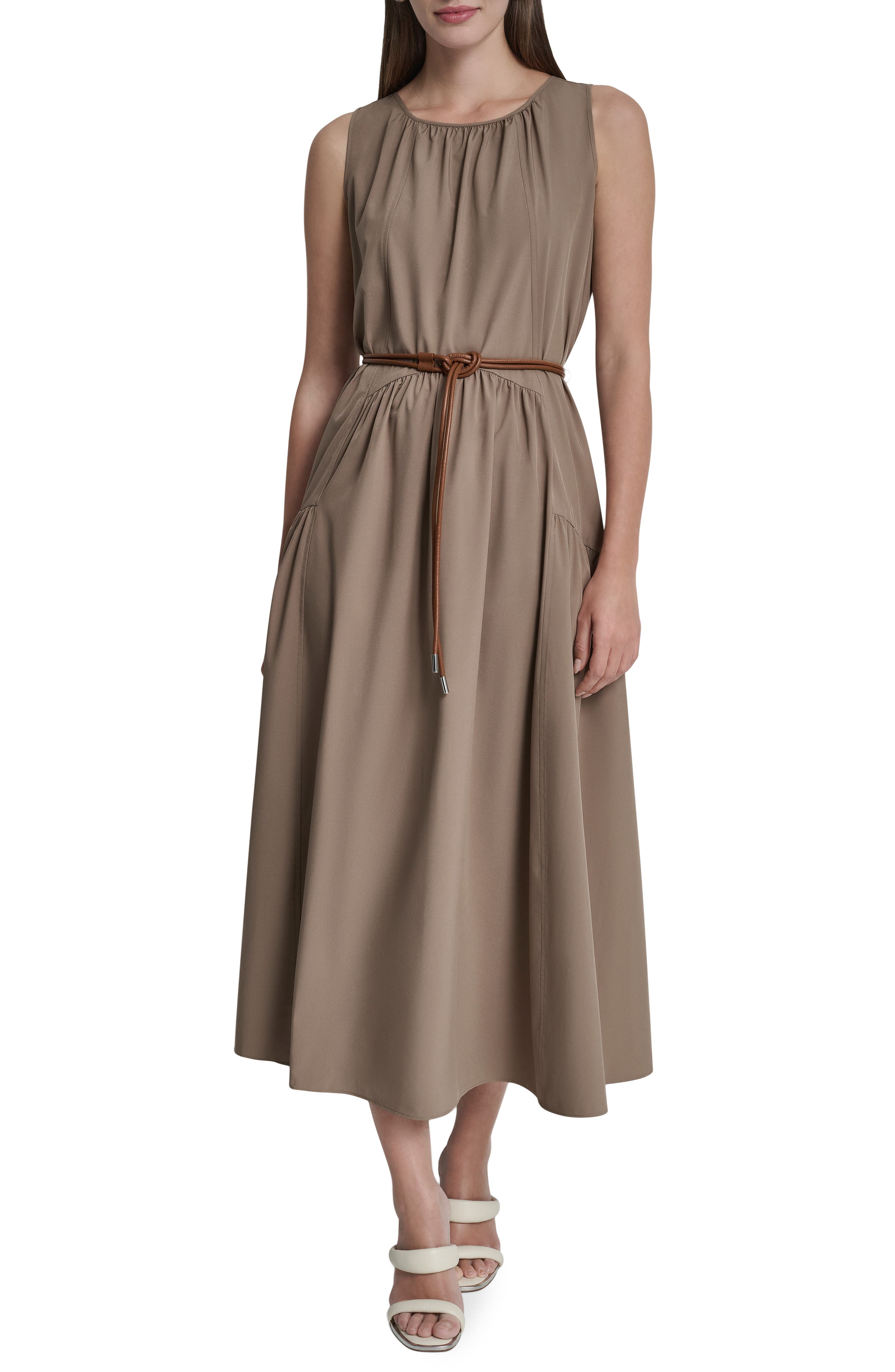 Sleeveless Belted Drop Waist Maxi Dress