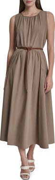 DKNY Sleeveless Belted Drop Waist Maxi Dress