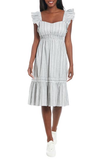 London Times Ruffle Fit & Flare Dress In Black/white