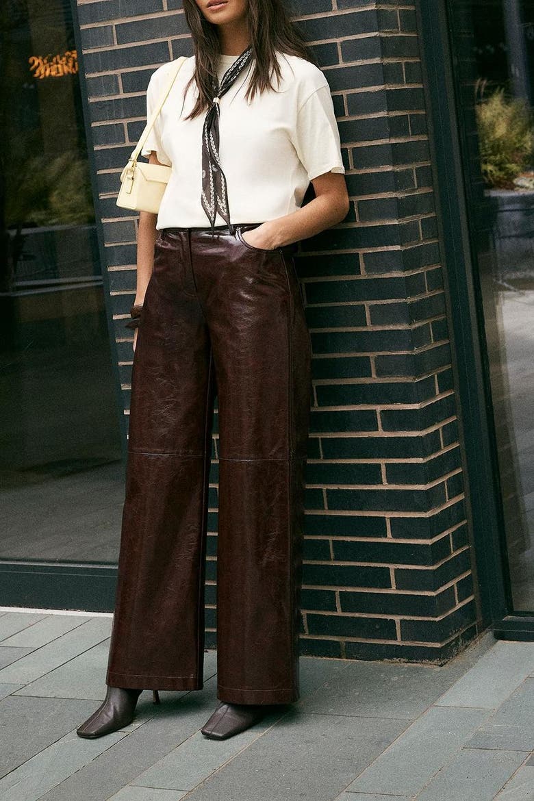 High Shine Faux Leather Slouch Pant, Alternate, color, Burgundy