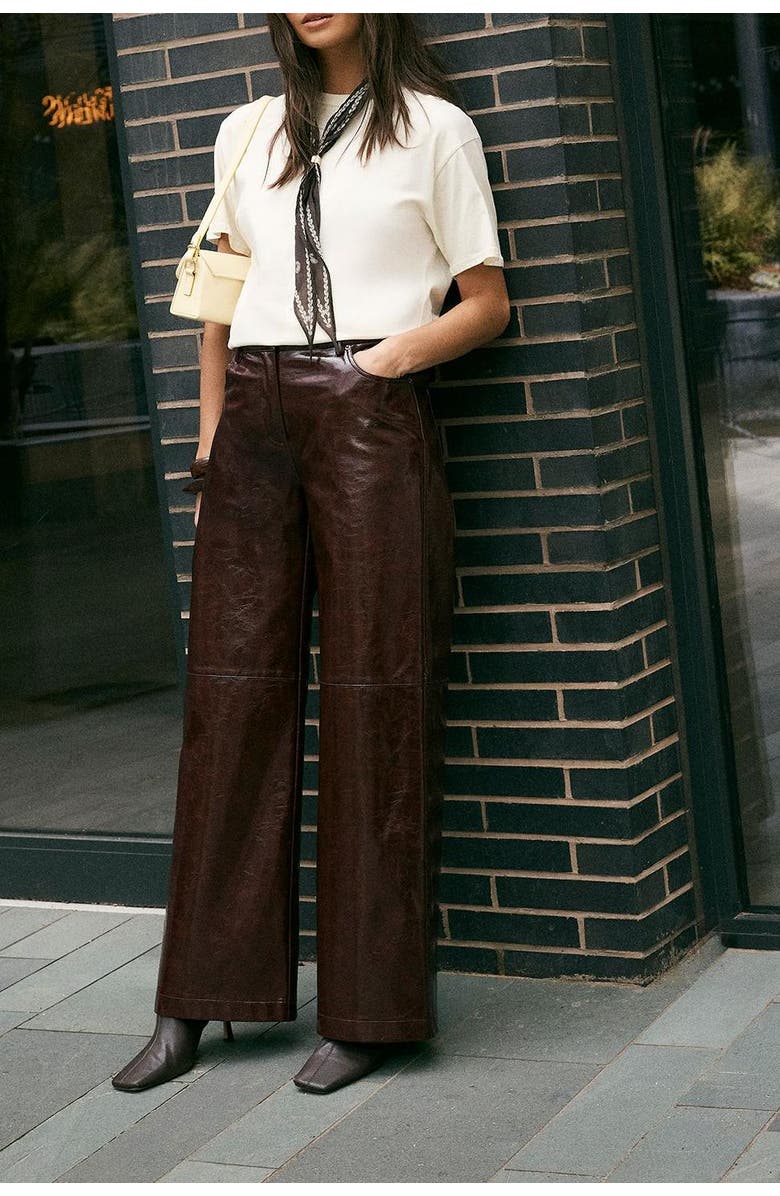 NASTY GAL High Shine Faux Leather Slouch Pant, Alternate, color, Burgundy