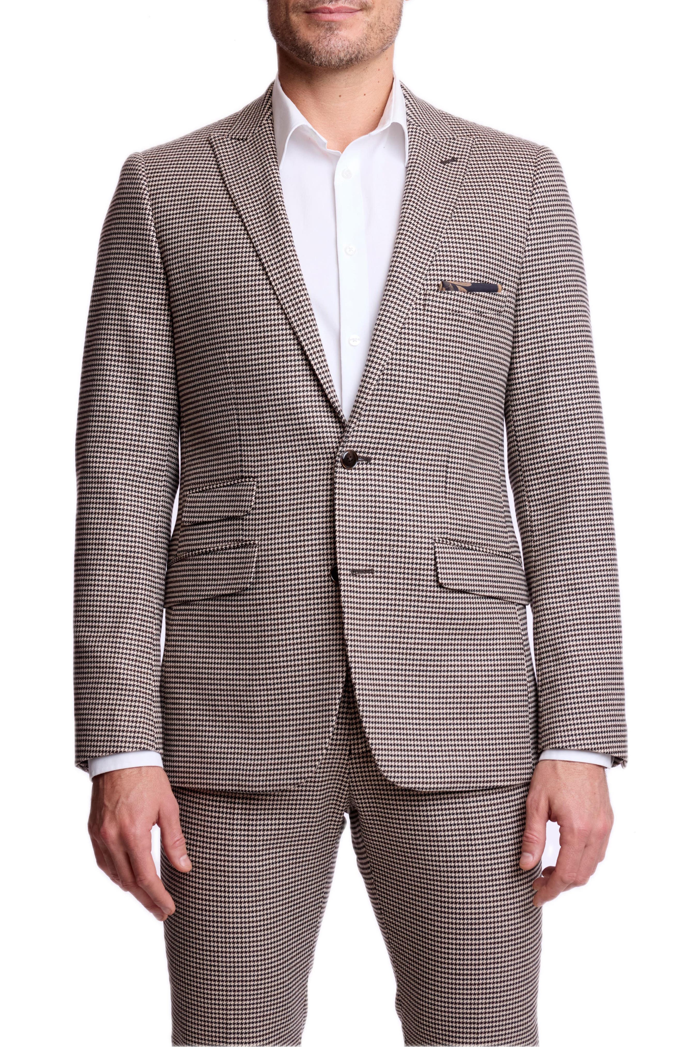 Ashton Slim Fit Houndstooth Check Peak Lapel Suit Jacket