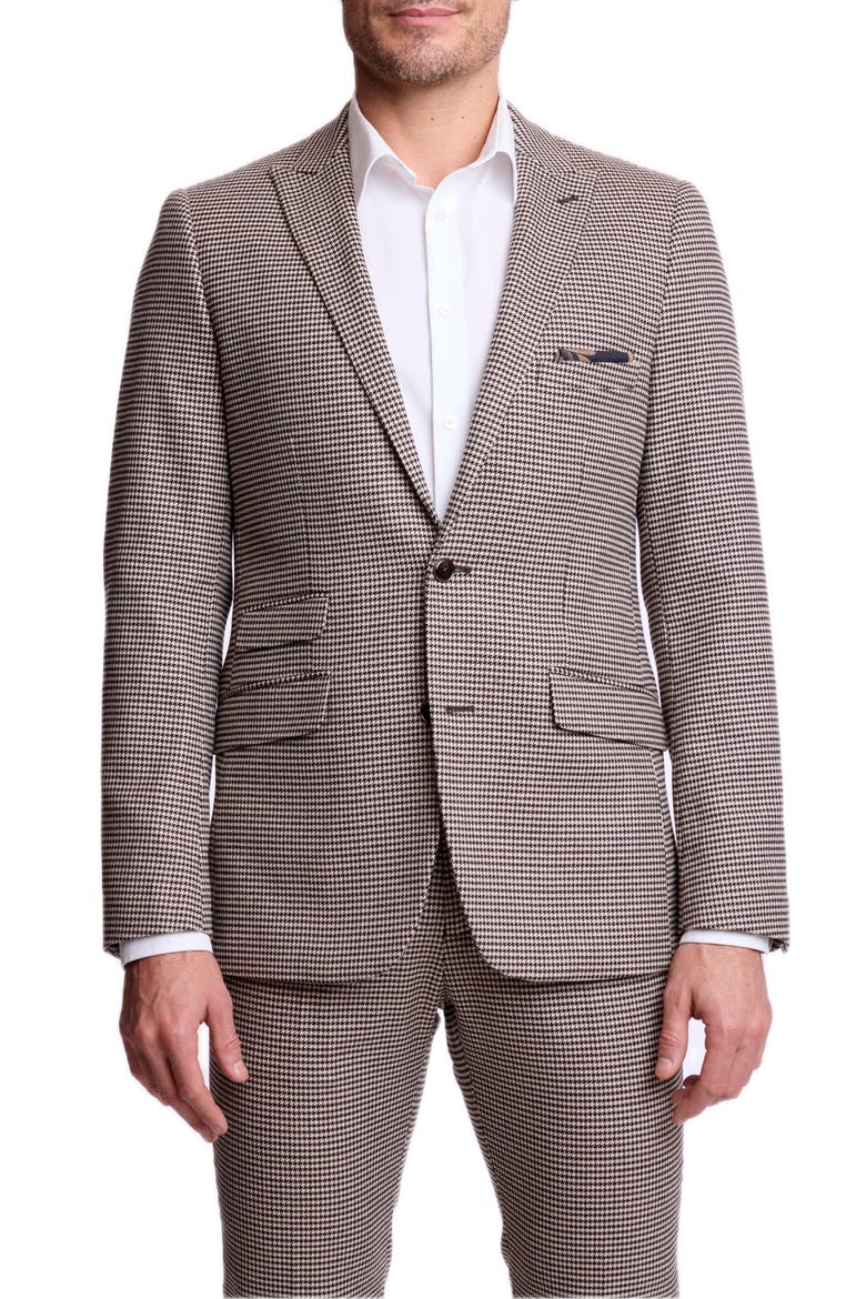 Ashton Slim Fit Houndstooth Check Peak Lapel Suit Jacket, Main, color, DK CHOC BEIGE HOUNDSTOOTH