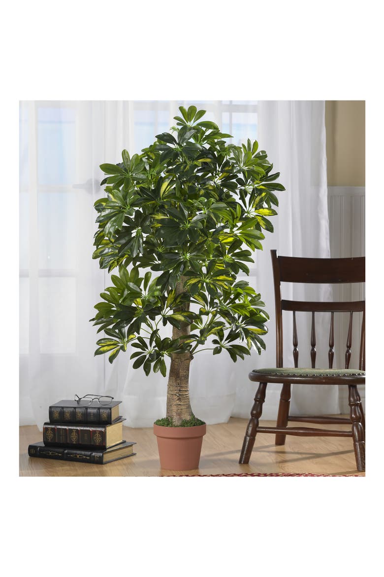 Schefflera Silk 4ft. Tree, Alternate, color, GREEN