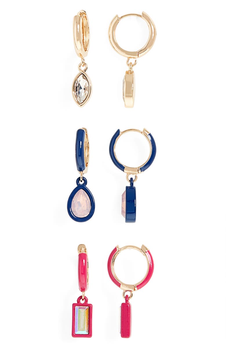 BP. Set of 3 Huggie Hoop Drop Earrings, Main, color, 