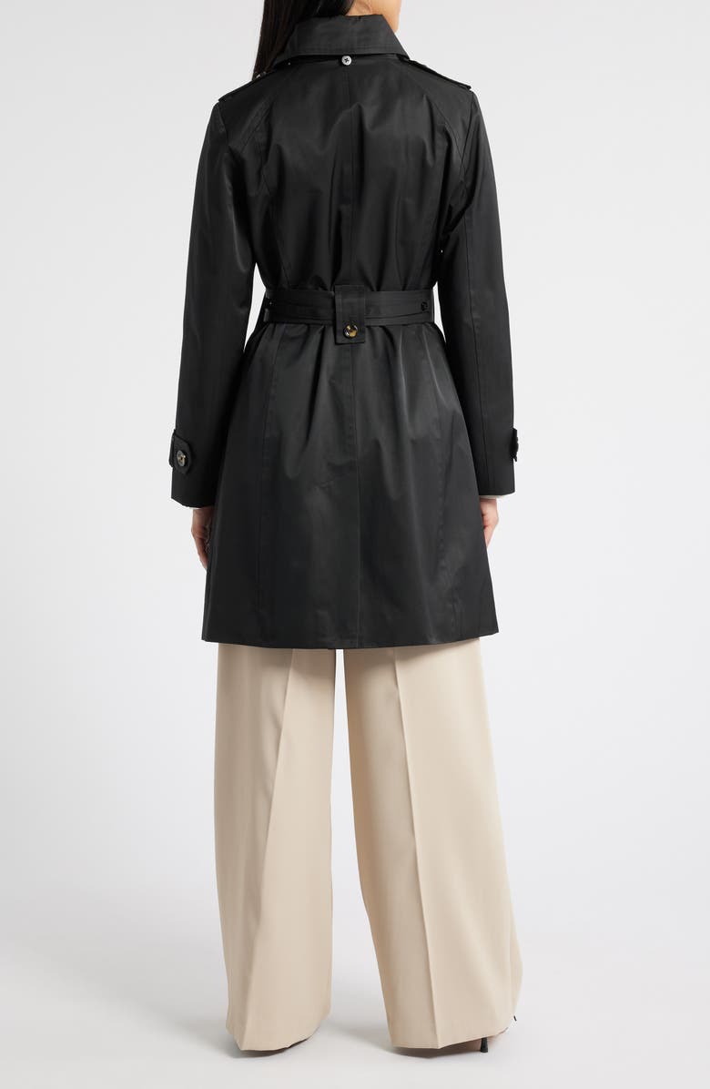 London Fog Missy Hooded Belted Trench Coat, Alternate, color, Black