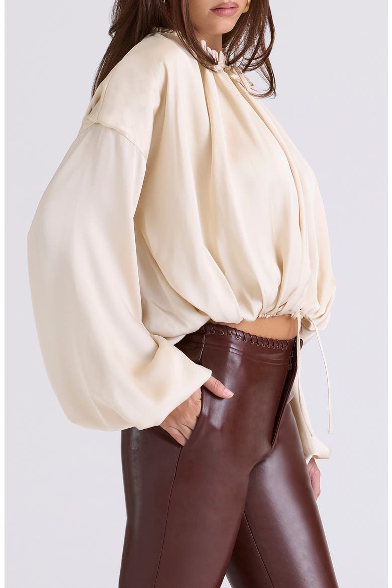 Talia Open Front Matte Satin Top, Alternate, color, ECRU