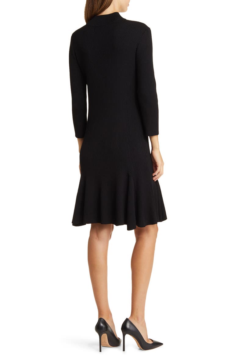 Rib Three-Quarter Sleeve Sweater Dress, Alternate, color, BLACK