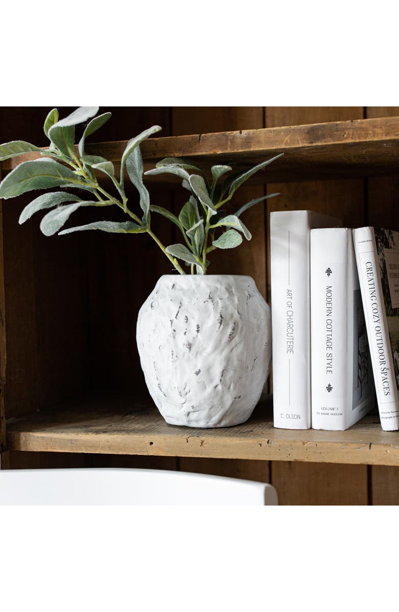 Foreside Home and Garden Distressed Vase White Stoneware, Alternate, color, White