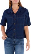 Wash Lab Denim Boxy Short Sleeve Denim Button-Up Shirt