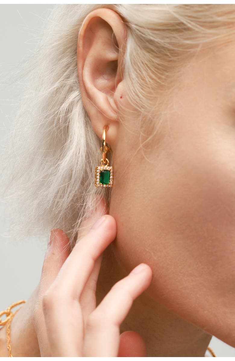 Classicharms Emerald Green Drop Hoop Earrings, Alternate, color, Gold