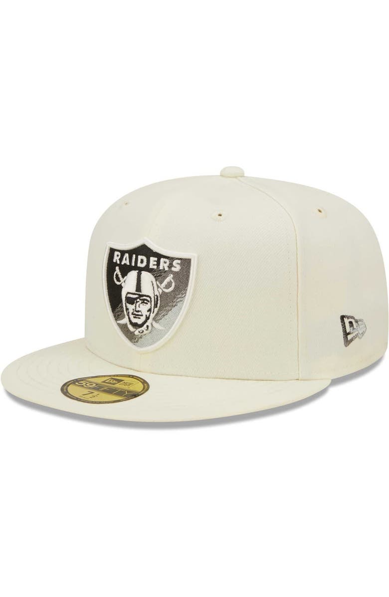 New Era Men's New Era Cream Las Vegas Raiders Chrome Color Dim 59FIFTY Fitted Hat, Main, color, 