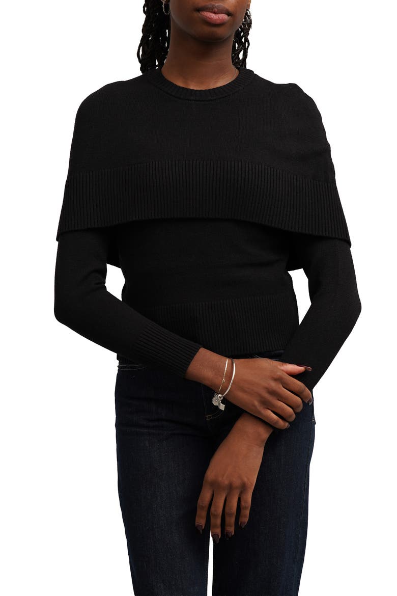 Rib Overlay Sweater, Main, color, BLACK