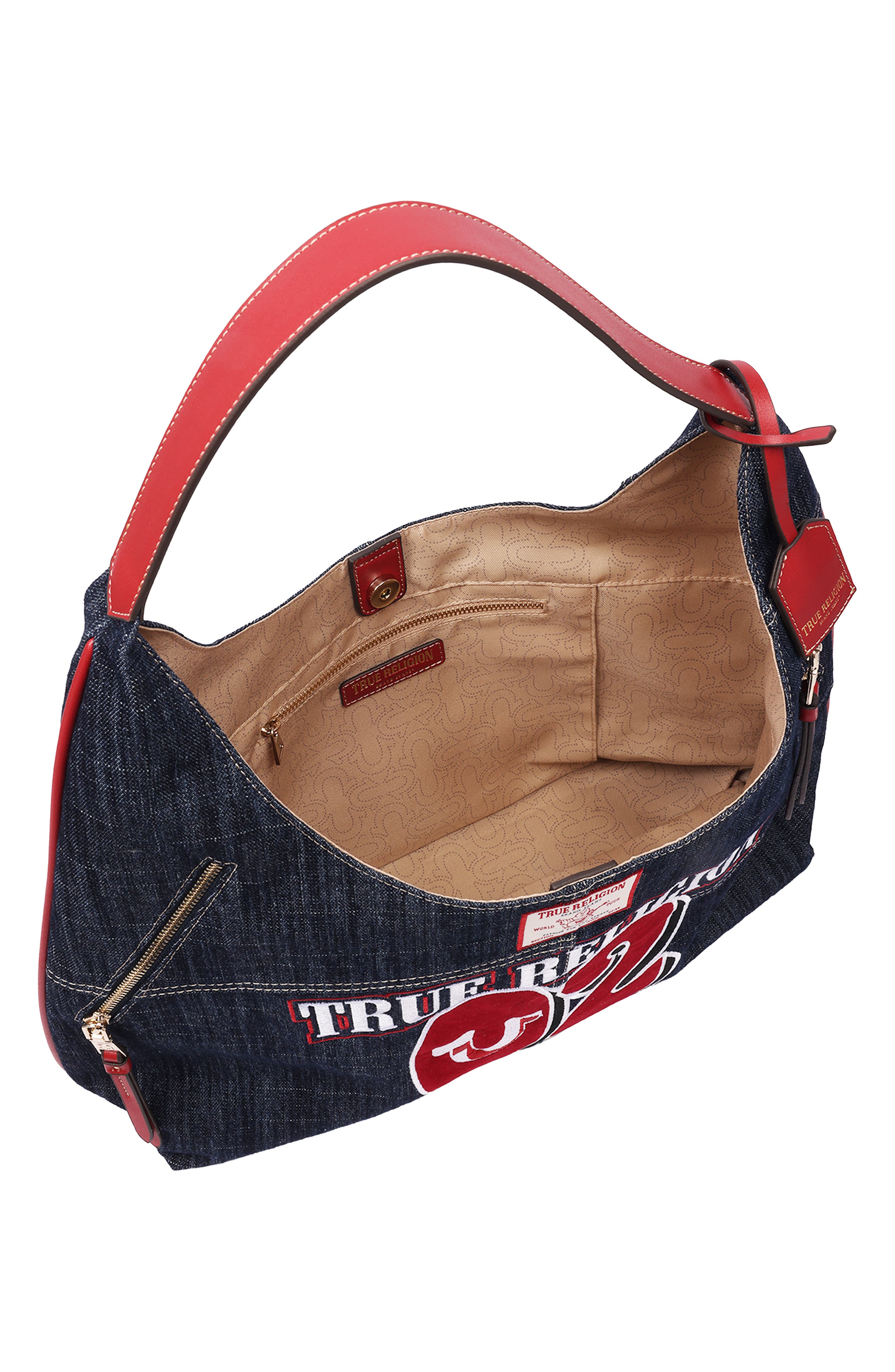 Varsity Logo Zip Pocket Hobo, Alternate, color, DARK DENIM