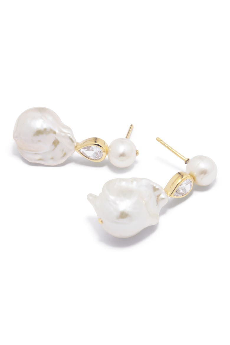 Baroque Pearl & Cubic Zirconia Drop Earrings, Alternate, color, 18CT GOLD PLATED