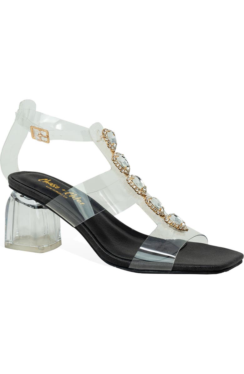 CHASE AND CHLOE Levine Rhinestone Embellished Clear Strap Sandal, Main, color,