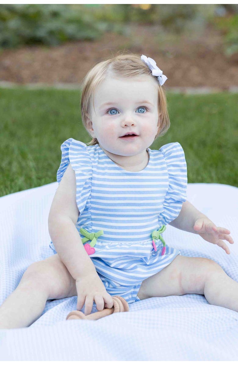 Florence Eiseman Stripe Knit Romper With Heart Cherries, Alternate, color, Blue/White