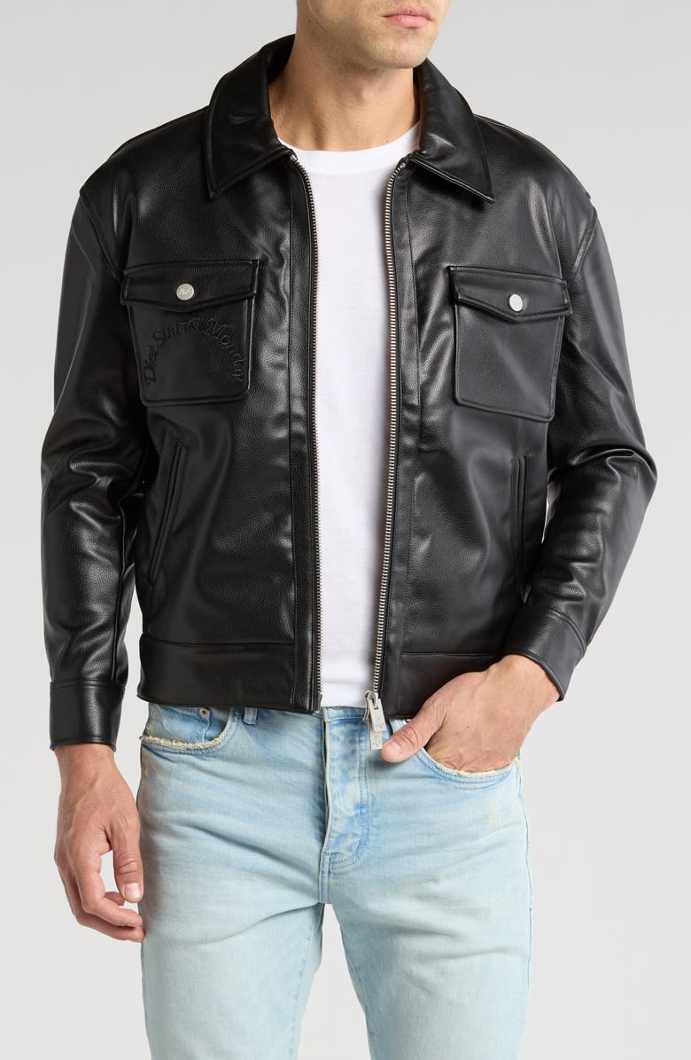 DIET STARTS MONDAY Can't Teach Taste Faux Leather Trucker Jacket, Main, color, 