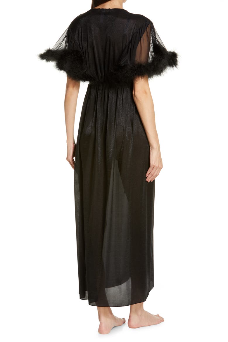 Feather Trim Robe, Alternate, color, BLACK