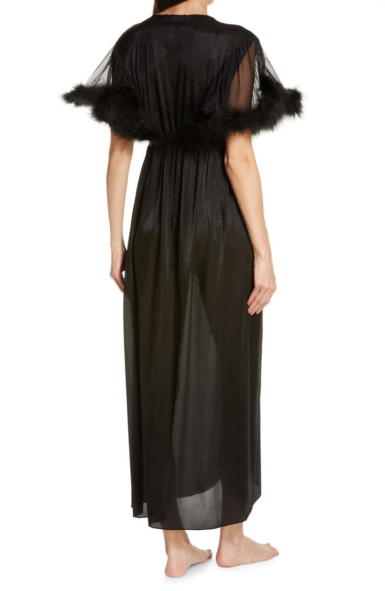 Coquette Feather Trim Robe, Alternate, color, Black