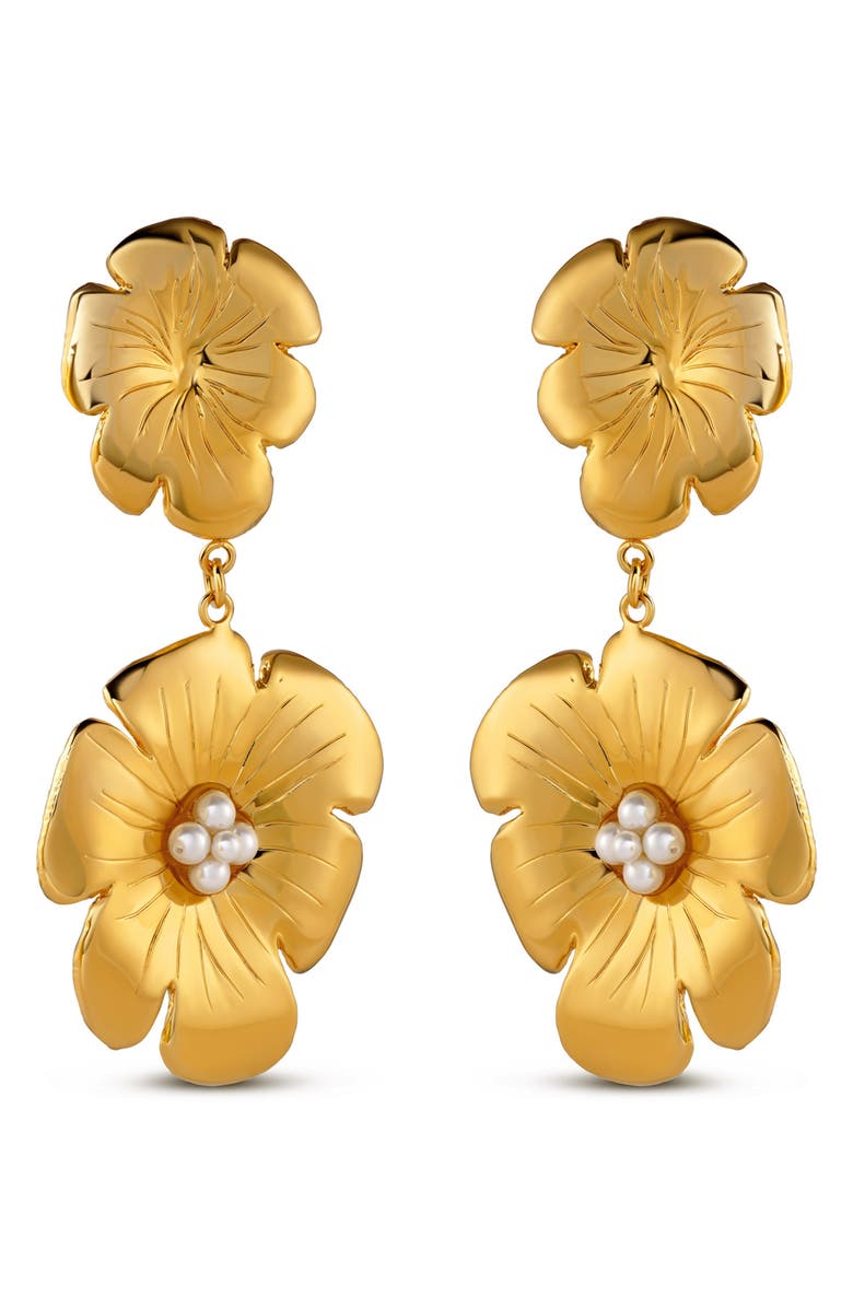 CHRISTINA CARUSO Double Poppy Drop Earrings, Main, color, 14K Gold