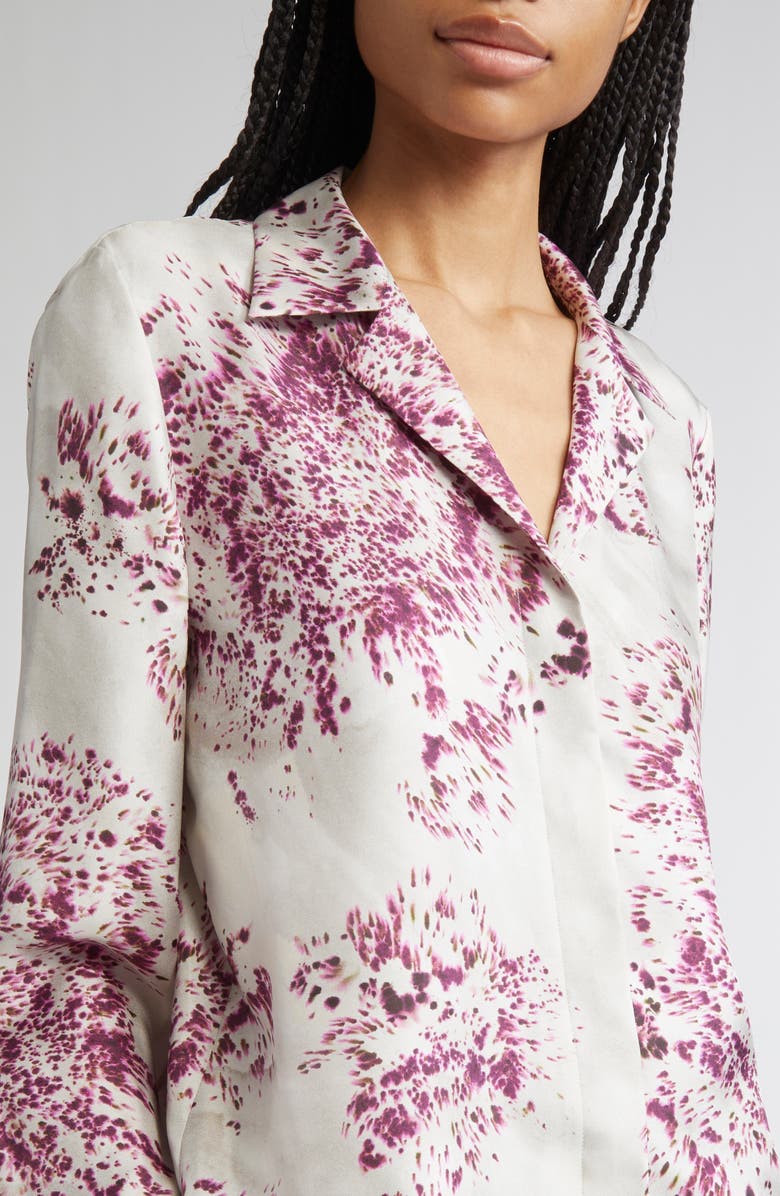 Lafayette 148 New York Scottie Spotted Glaze Print Silk Twill Button-Up Shirt, Alternate, color, Violet Ash Multi