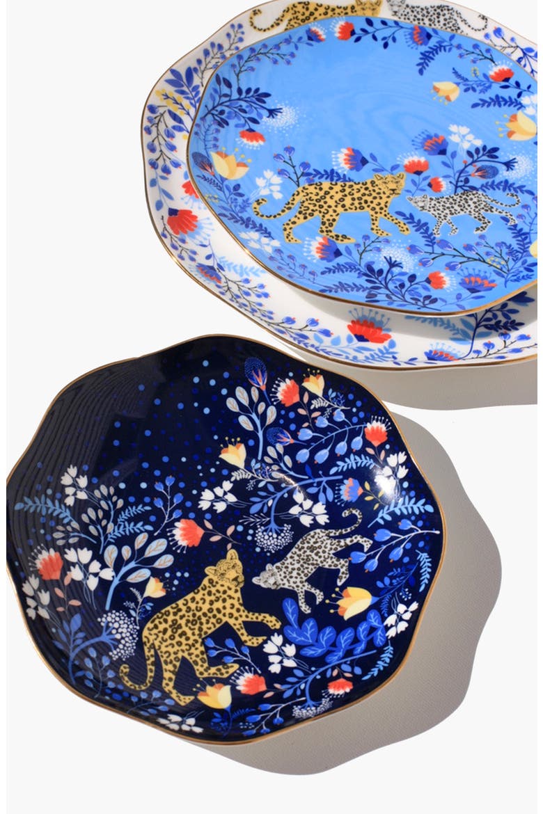 Amazon Rainforest Bone China Plates In Blue, Set Of Three, Alternate, color, Blue