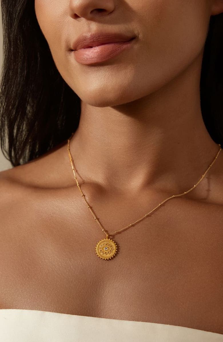 Satya Jewelry True Visionary White Topaz Evil Eye Necklace, Alternate, color, Gold