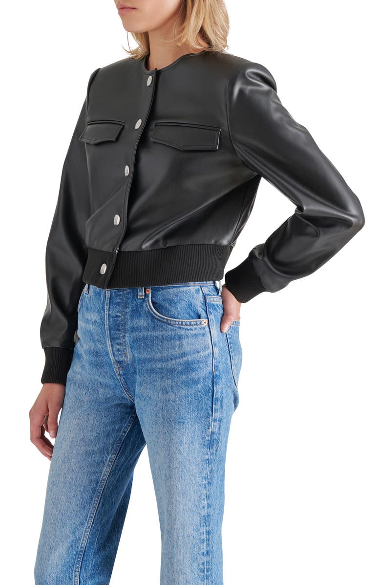 BB Dakota by Steve Madden Faux Leather Crop Bomber Jacket, Alternate, color, 