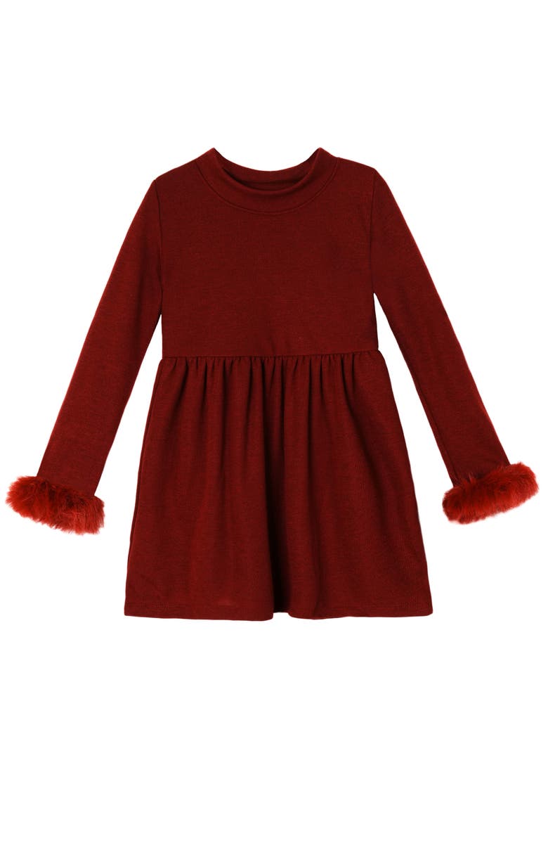 Mia Belle Girls Cranberry Frost Dress with Luxe Cuffs, Main, color, Burgundy