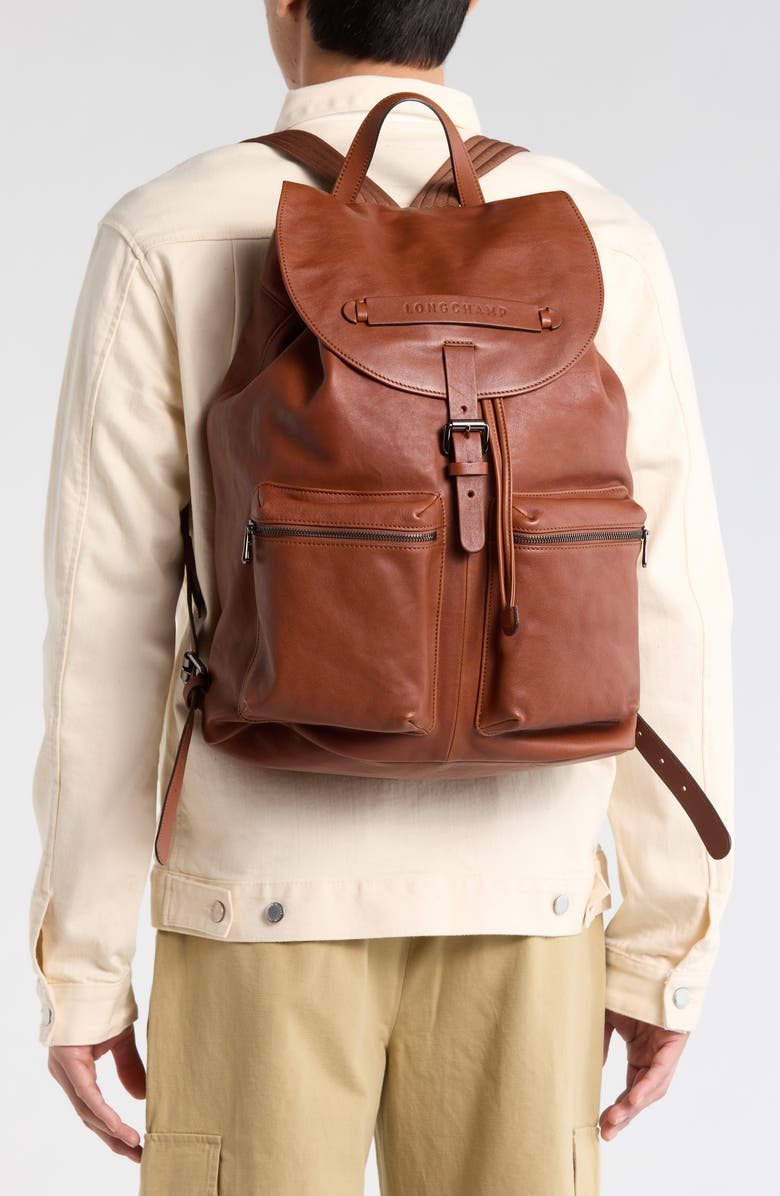 Longchamp 3D Leather Backpack, Alternate, color, Cognac