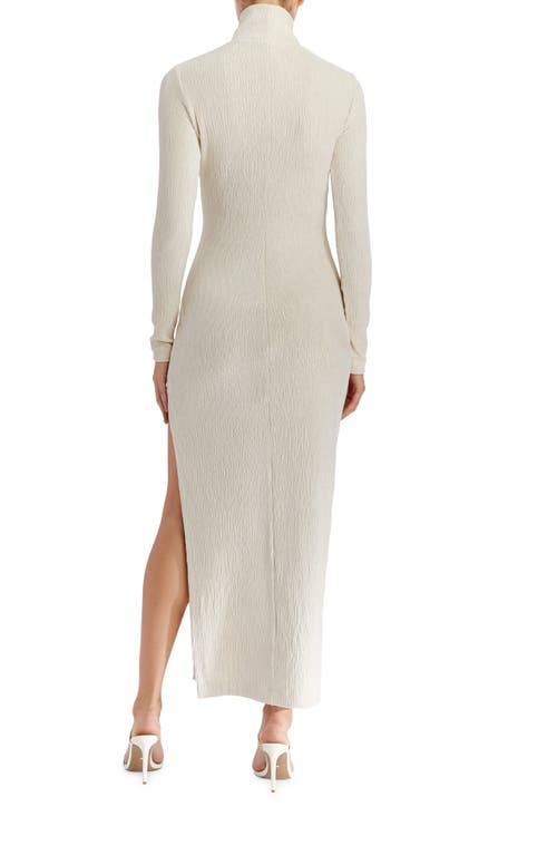 Amanda Uprichard Secora Crinkled Long Sleeve Turtleneck Maxi Dress In Cream