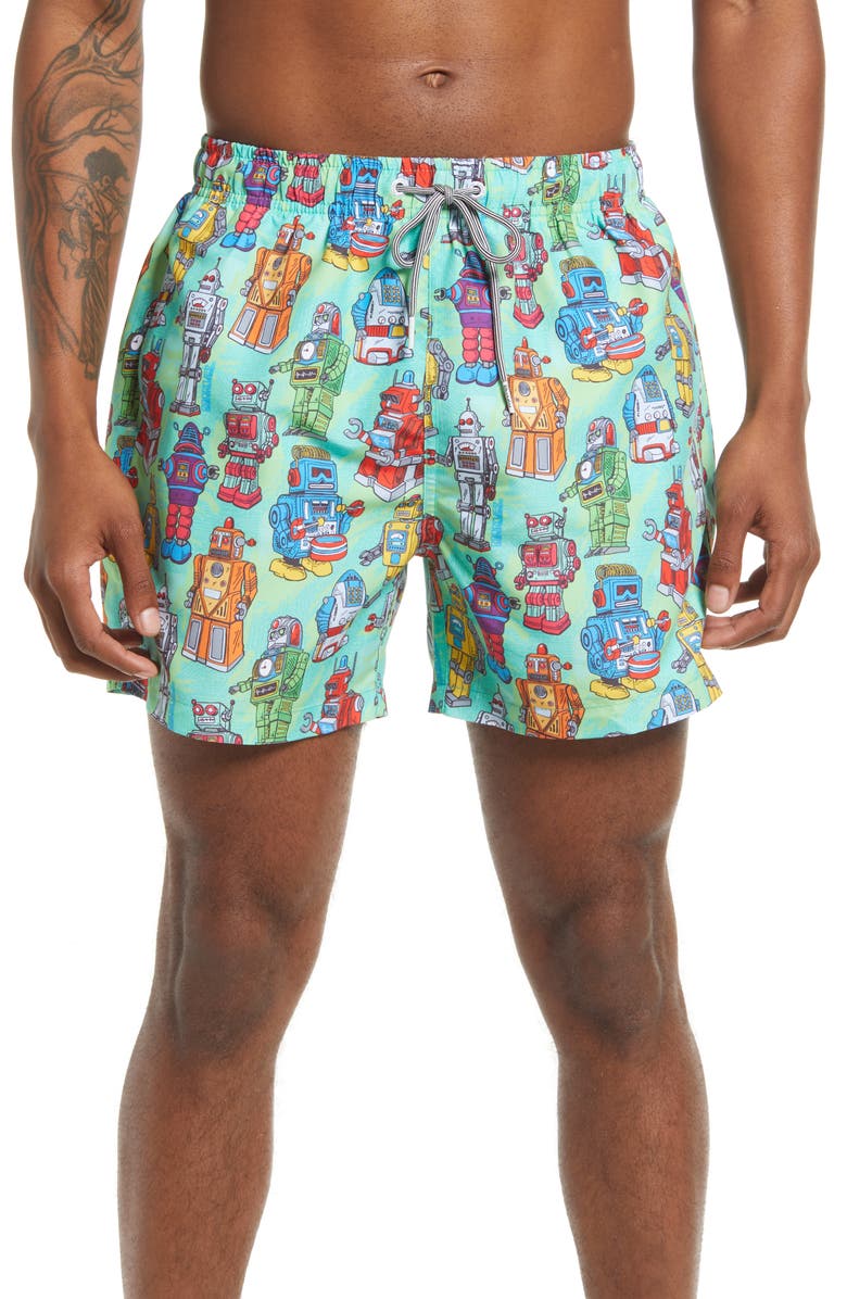 Boardies Robots Mid Swim Trunks, Main, color, 