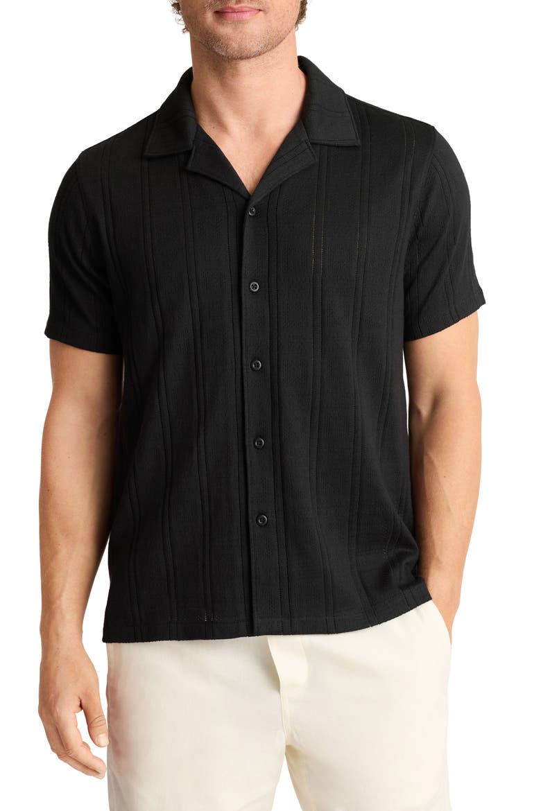 Stretch Pointelle Cabana Shirt, Main, color, JET BLACK POINTELLE