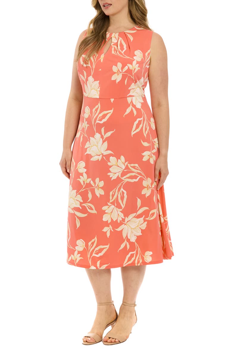 Keyhole Midi Dress, Alternate, color, ORANGE/ TAUPE