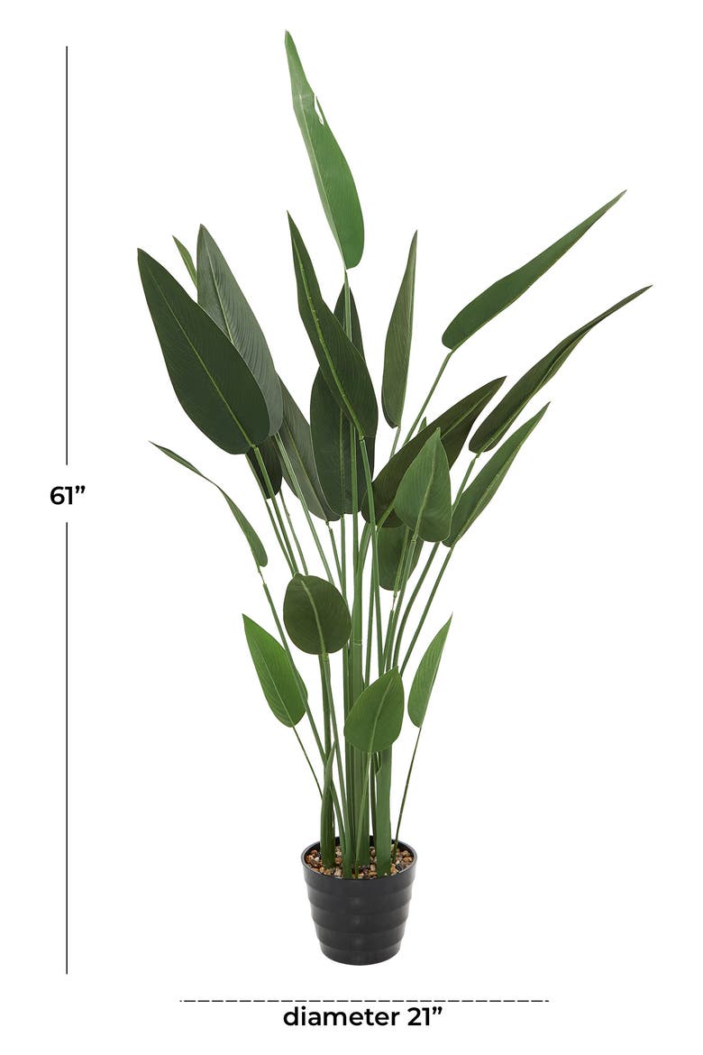Green Faux Foliage Bird of Paradise Artificial Plant with Black Fluted Pot, Alternate, color, GREEN